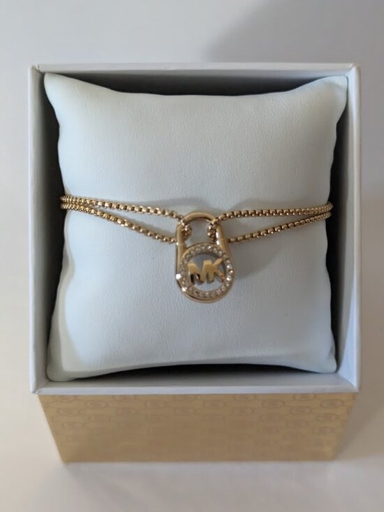 Michael Kors Jewelry - MICHAEL KORS Yellow Gold Tone Padlock Charm Slider Bracelet New Gift Box